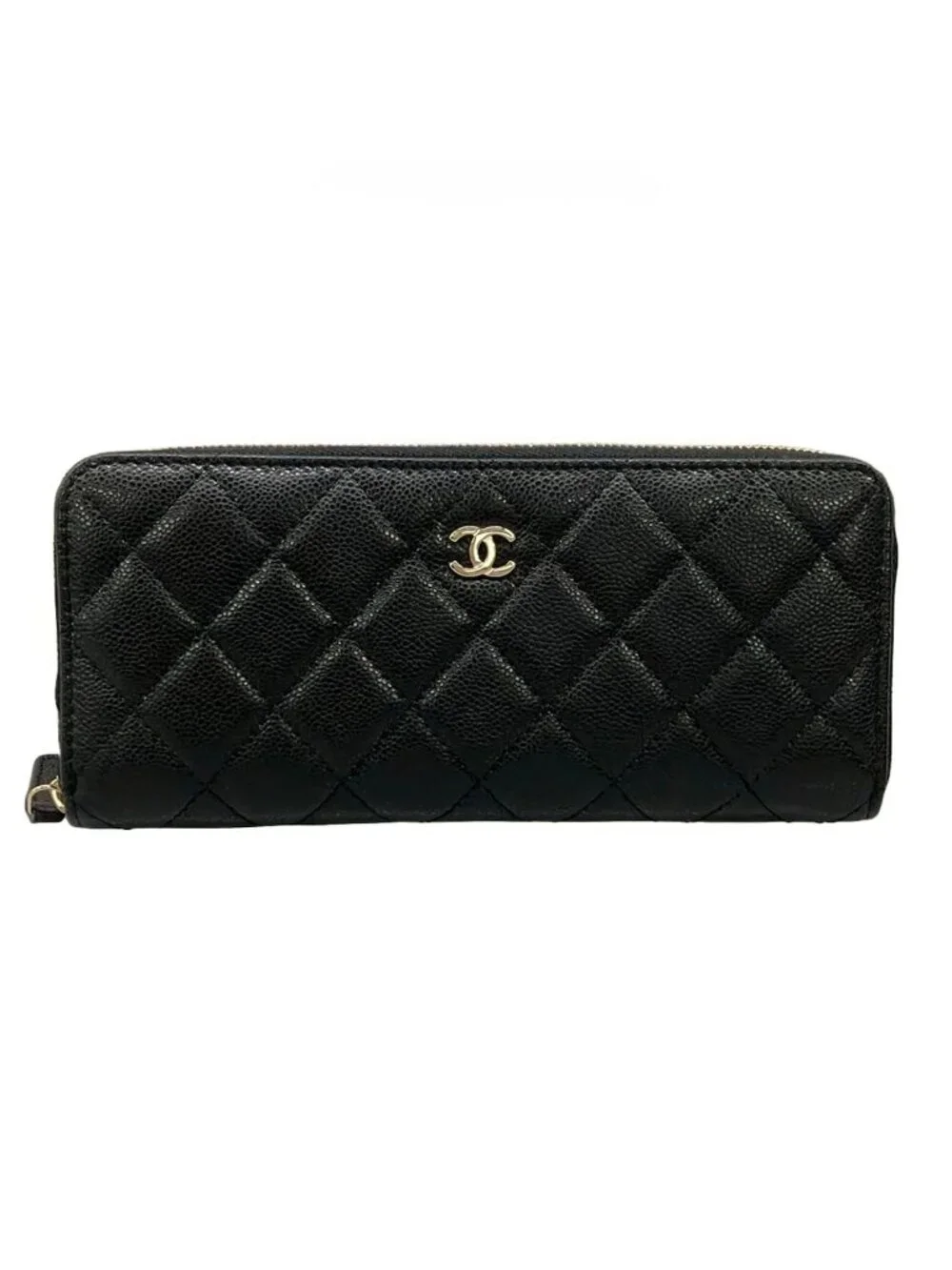 Chanel Wallet Quilted Classic Long Zip Black Champagne Gold Zip Around